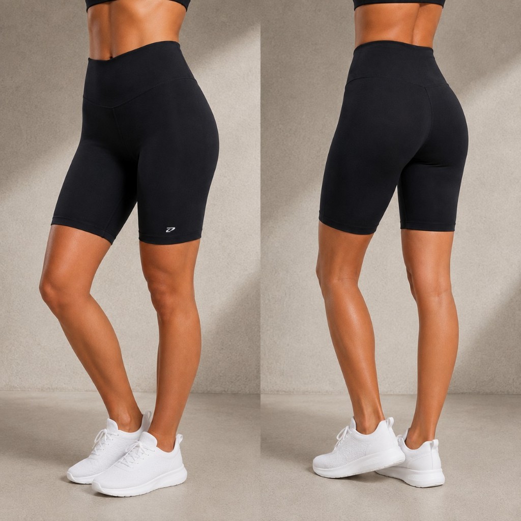 Bermuda Fitness Feminina Academia Meia Coxa Bolso Celular Secagem Rápida Preta Treino Corrida Caminhada Musculação