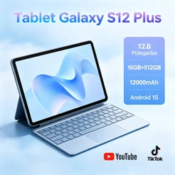 【Teclado e mouse gratuitos】Tablet Galaxy S12 Plus 12.8 polegadas HD 16 GB + 512 GB 12000 mAh, dois chips