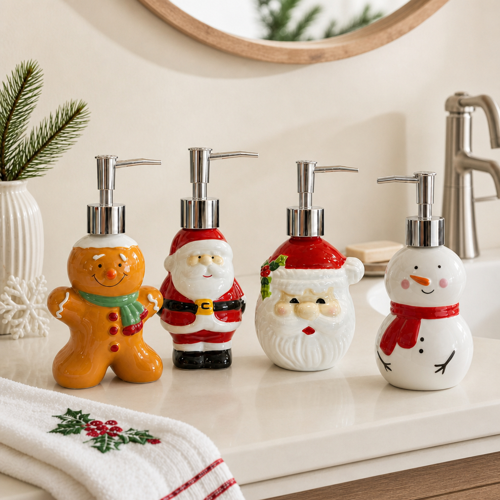 Porta Sabonete Líquido de Natal de Porcelana - Rizzo | Em 4 modelos