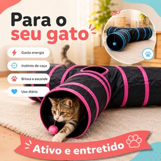 Túnel Interativo para Gatos 3 Saídas Dobrável com Bolinha Papel Sonoro