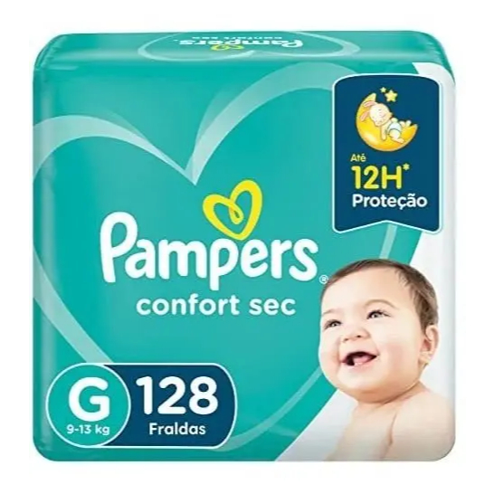 Fralda Pampers Confort Sec G - 128 Fraldas  - fralda infantil - fralda pampers