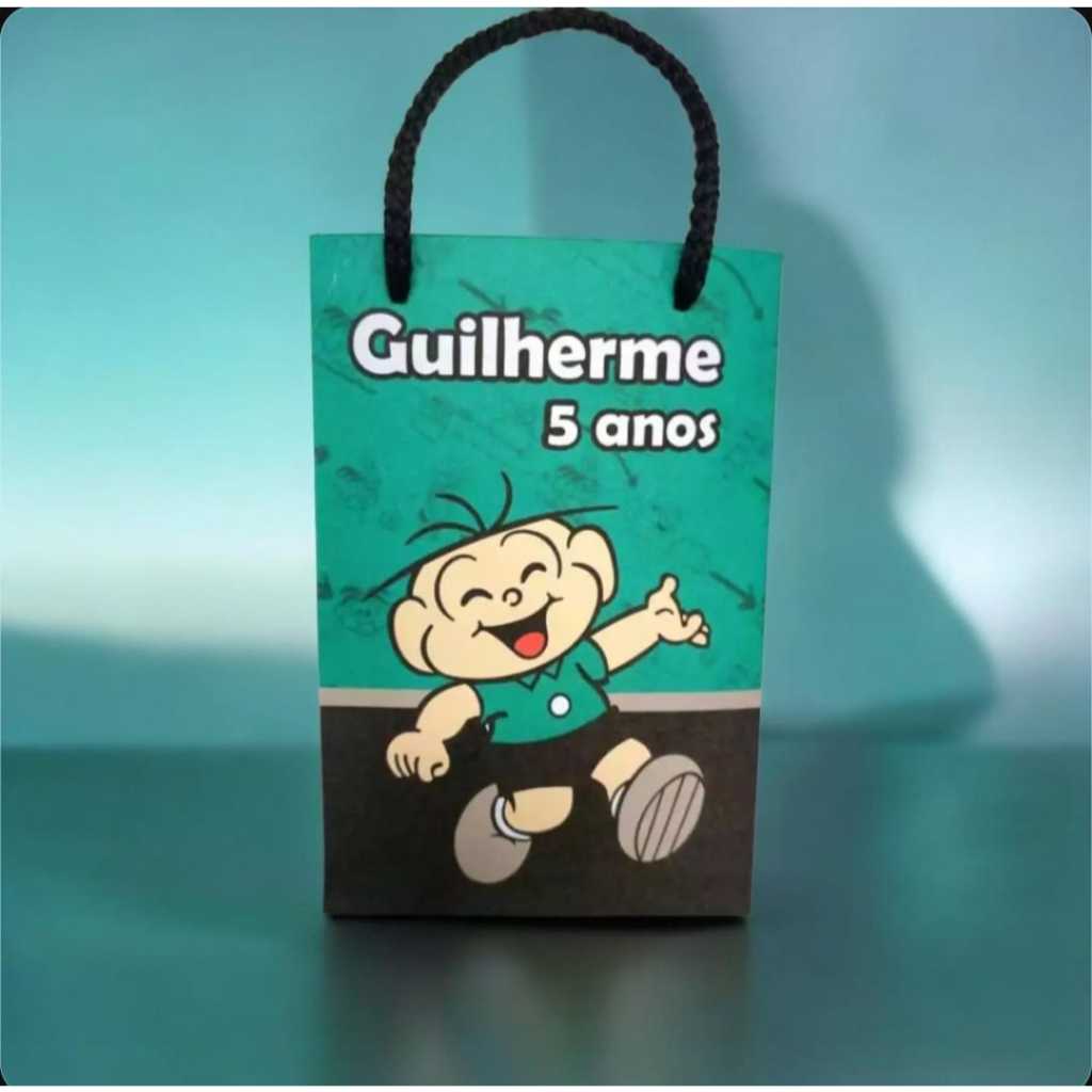 Sacolinha Personalizada com nome e idade 13x20  Cebolinha   Aniversário Festa Lembrancinha Personalizada Aniversário
