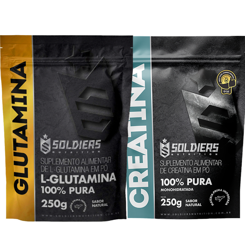 Imagem Kit Creatina Monohidratada 250g + Glutamina 250g 100% Pura - Soldiers Nutrition