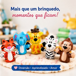 Kit Dedoches Divertidos Animais Safari Fantoche de Dedo Infantil
