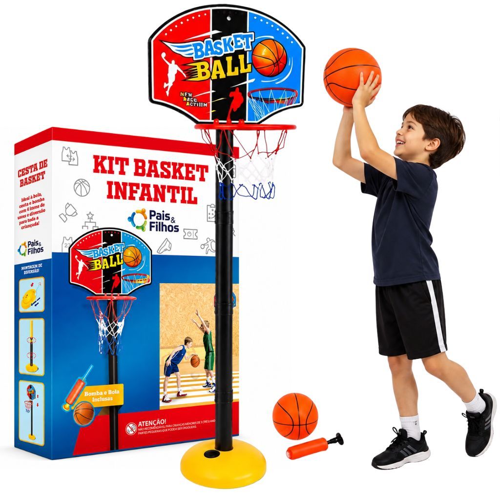 Tabela Basquete Infantil Completa 1,15m Bola Bomba Suporte Regulável