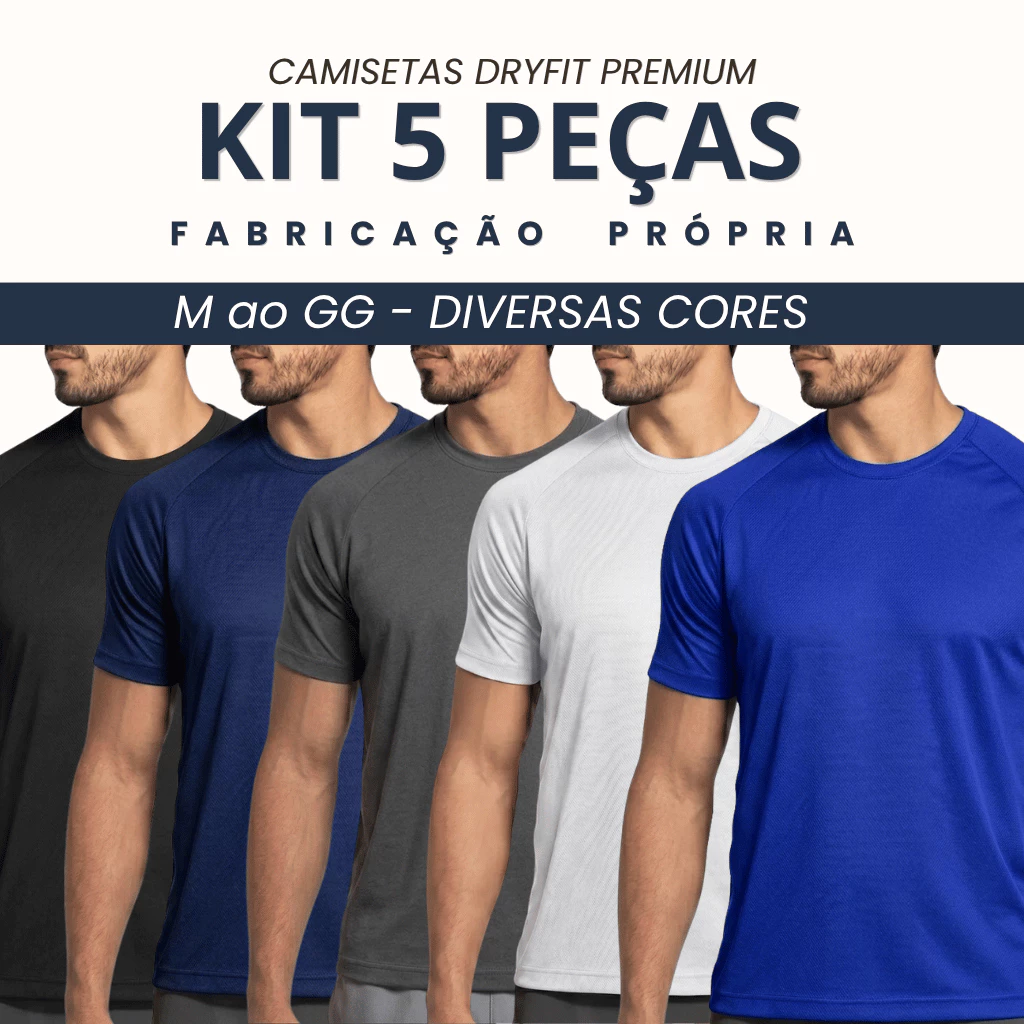 Kit 5 Camisetas Masculina Dry Fit Premium para Academia Básica Confortável Manga Curta Malha Fria — imagem 1