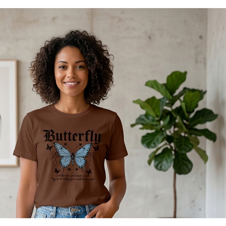 Camiseta Estampada borboleta Colorida feminina moderna confortável 100%algodão