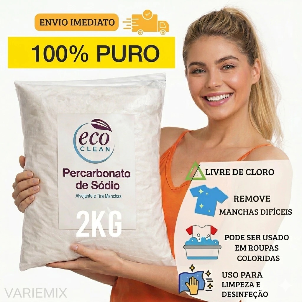 2KG De Percarbonato de Sódio 100% Puro Limpeza Em Geral Tira Manchas Roupas Brancas