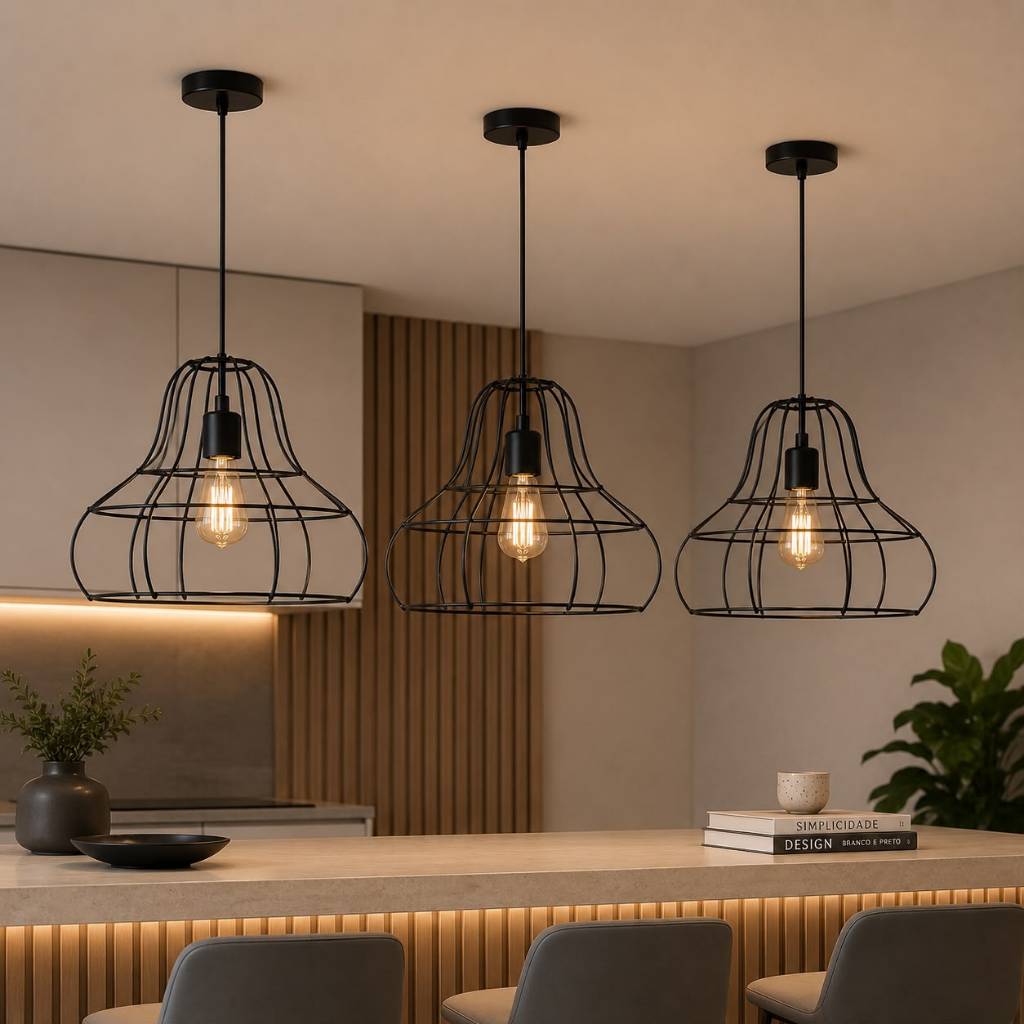 Pendente Aramado Lustre de Teto Industrial E27 Decoração Sala Cozinha Escritório