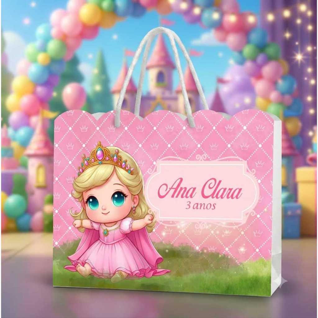 Sacolinha Ondulada Princesa Aurora Baby Personalizada com Nome e Idade PEGUE E MONTE (20x15x5) Kit Festa Infantil