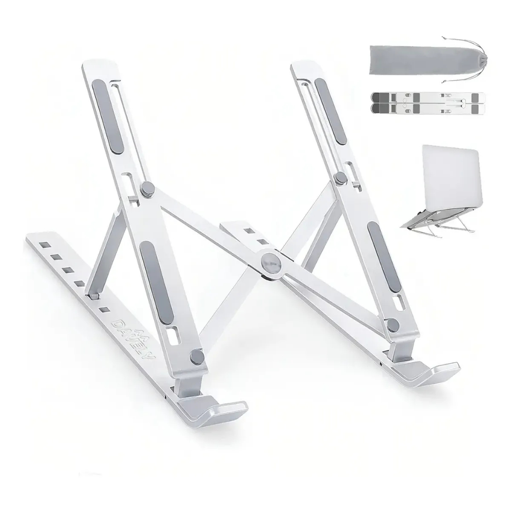 Suporte Notebook Alumínio Dobrável Articulado Ergonômico 6 Níveis Ajuste Antiderrapante p/ Home Office e Viagens