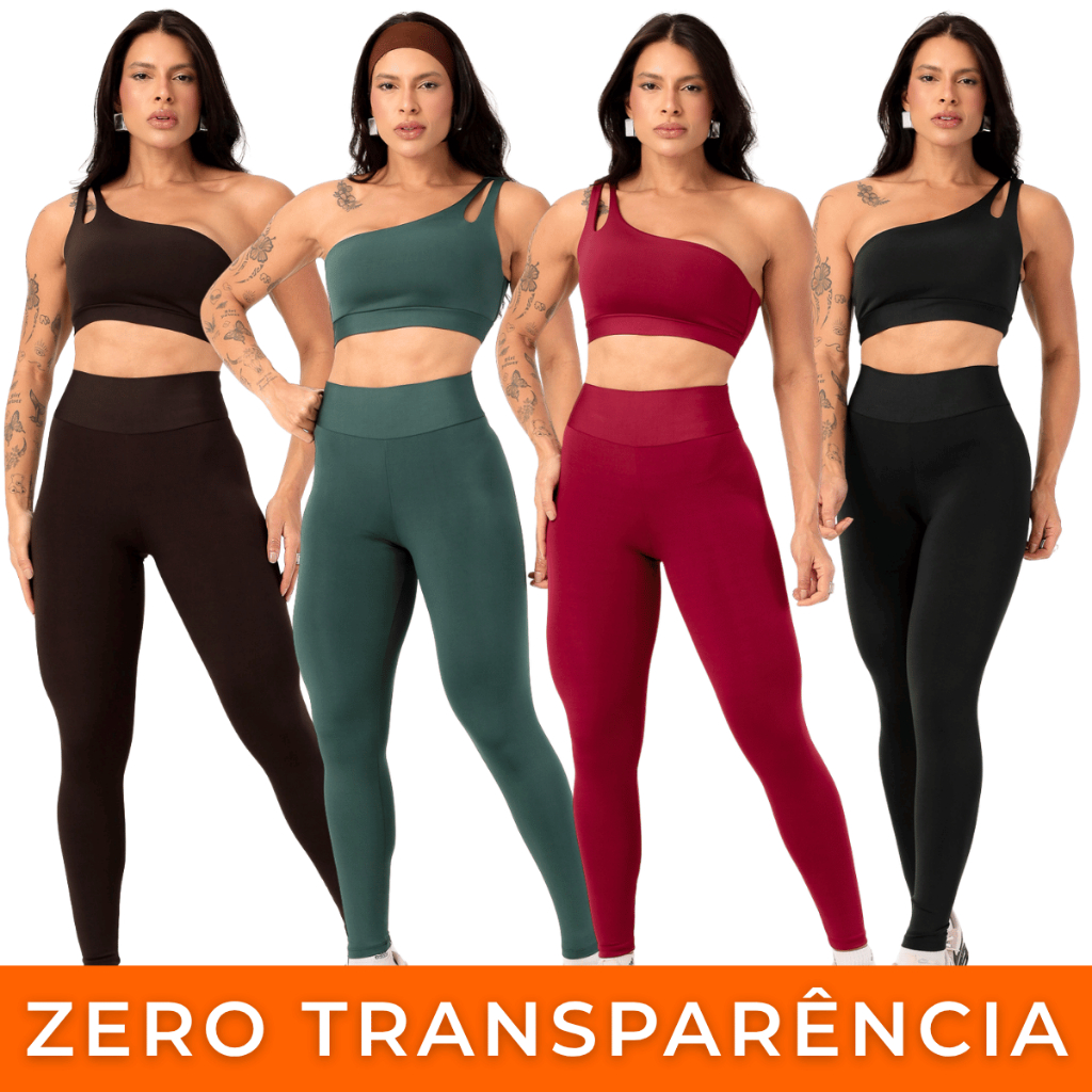 Conjunto Fitness Academia Feminino Top Nula Manga Legging Cintura Alta Treino Crossfit