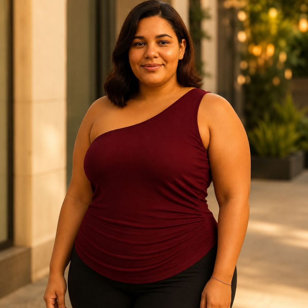 Blusa Regata Feminina Plus Size Ombro Único Mula Manca em Malha Viscolycra Lisa Básico Confortável