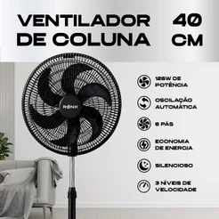Ventilador 40Cm De Coluna Turbo 126W Preto