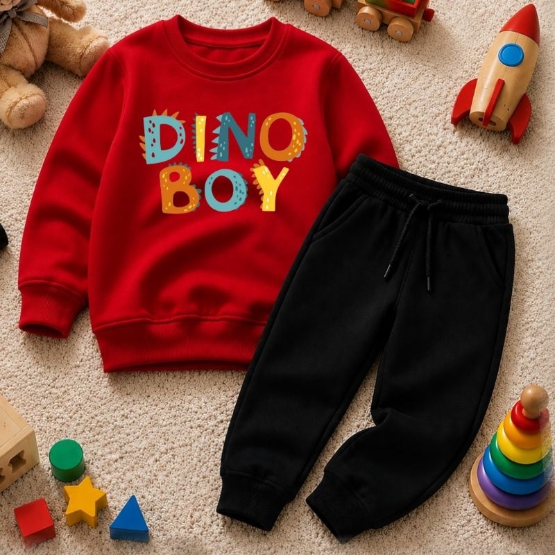 Conjunto de Moletom Infantil Dino Boy Aconchegante Kit Criança Flanelado Quentinho