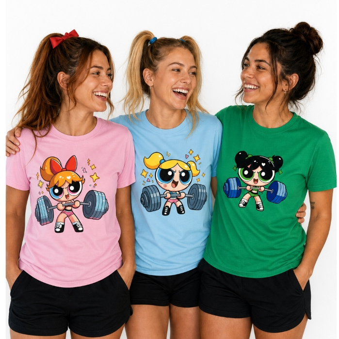 Camiseta Feminina Meninas  Super Poderosas Algodão Confortável Várias Cores Casual Para Academia