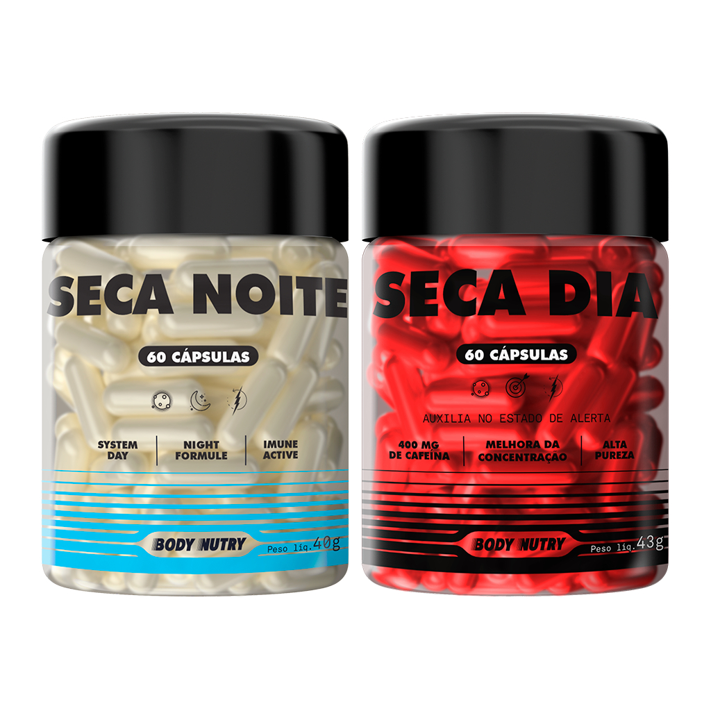 Kit Seca Dia + Seca Noite Super Termogênicos Naturais Cafeína, L-Carnitina, Magnésio - Body Nutry