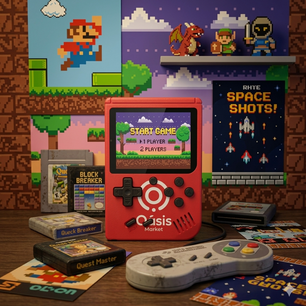 Mini Game Retrô Portátil 400 em 1 Console de Jogos Clássicos Antigos Tela HD Recarregável Oásis