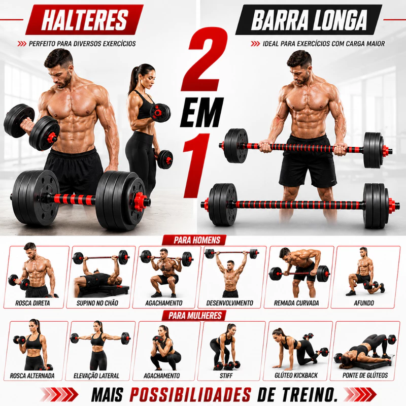 Kit de Halteres e Anilhas 15kg com Kettlebell 6 em 1 para Academia — foto 4
