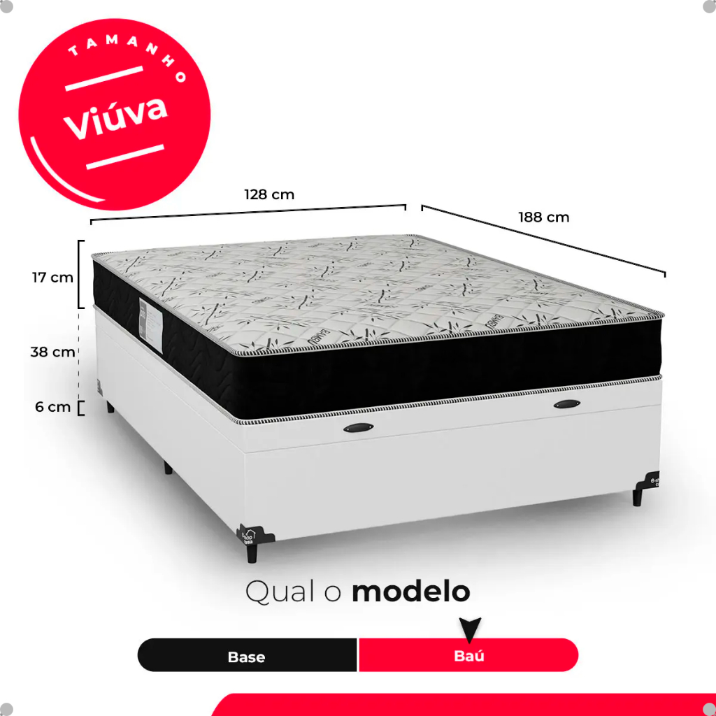 Cama Box Baú Viúva + Colchão D33 One Face - Couro Branco · foto 2