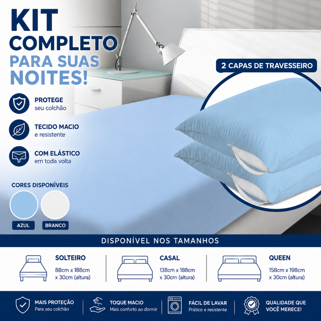 Capa Protetora Colchão Branca Impermeável Antiacaro Não Molha Proteção Contra Líquidos Suor Xixi Solteiro Casal Queen