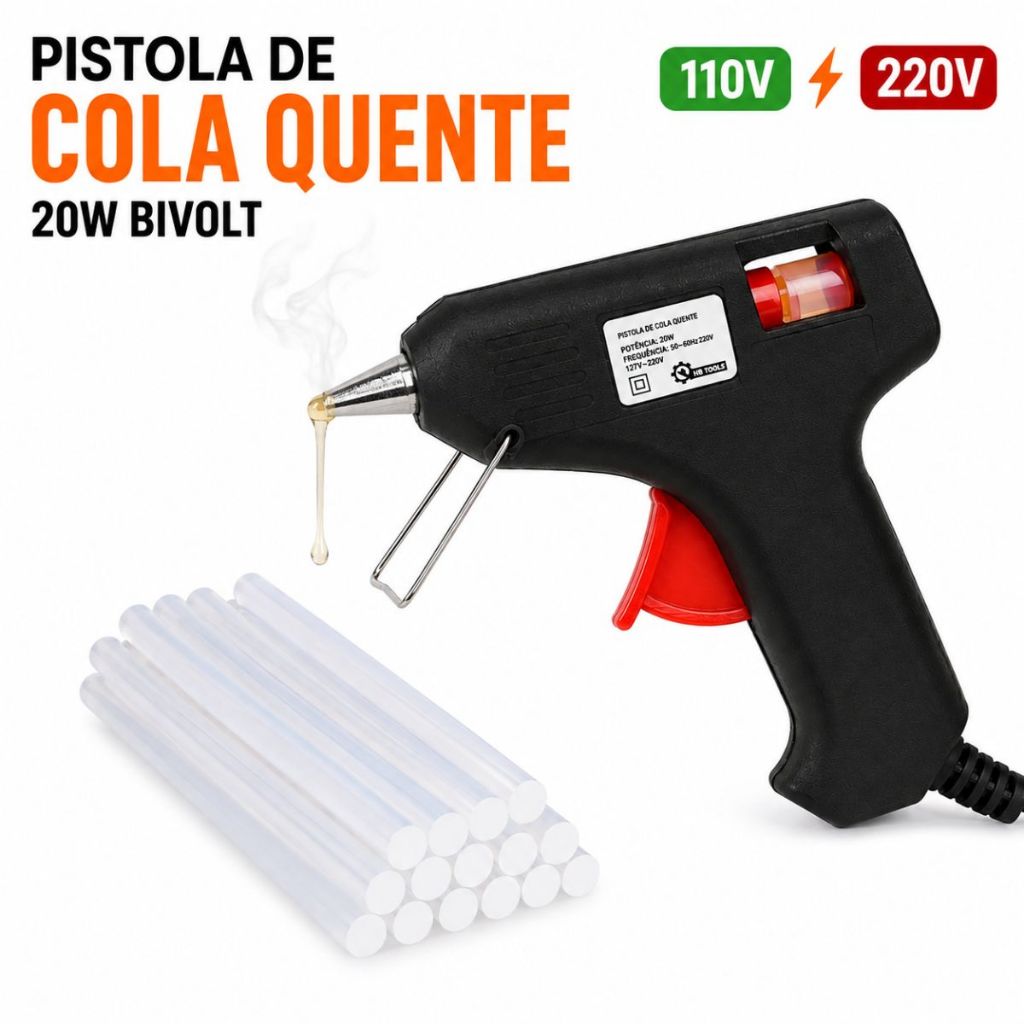 Pistola de cola quente 20w + Bastões de cola Bivolt artesanato escola escritório