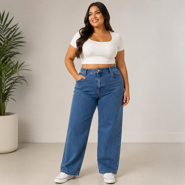 PLUS SIZE CALÇA JEANS FEMININA CINTURA ALTA MARMORIZADA – ALTA QUALIDADE