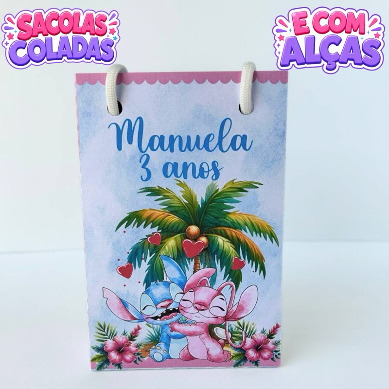 Sacolinha Stitch e Angel Personalizados/Lembrancinha de Festa/Aniversário/Lembrancinha Festa Infantil