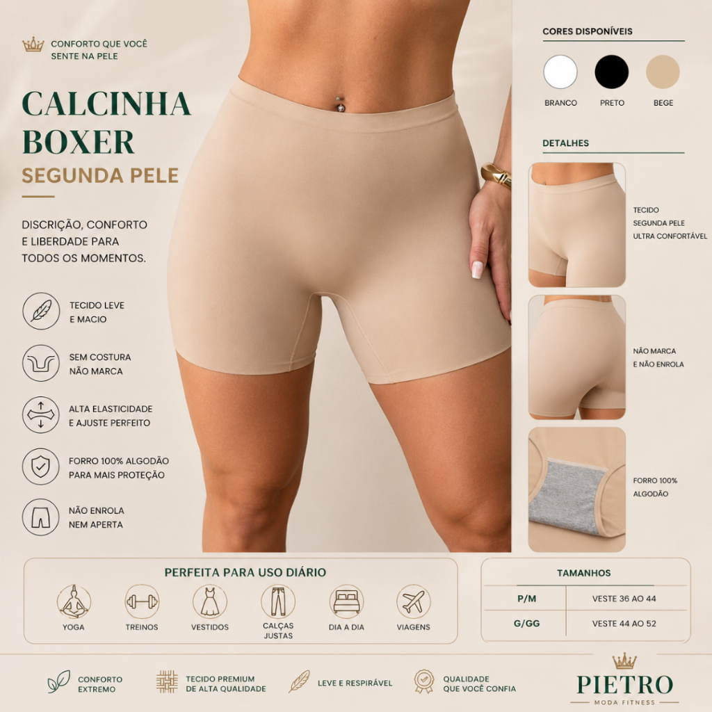 Calcinha Boxer Segunda Pele - Shorts Sem Costura Invisível e Modeladora em Tecido Seamless