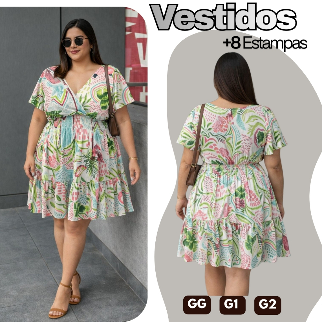 Vestido Plus Size Feminino Duas Marias Rodado Manga Curta