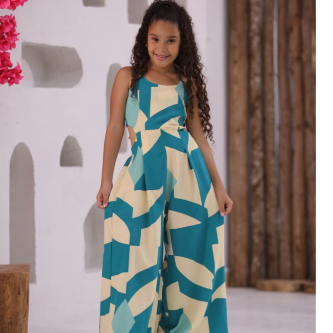 Macacão Menina Moda Praia Verão Alças Fina Decote Costas Estampado Juvenil 4,6,8,10,12,14 e 16 anos