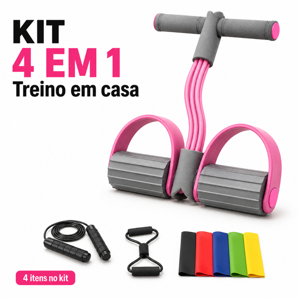 Kit de Treino com Corda de Pular Extensor com Pedal Tubo Elástico e 5 Faixas para Exercícios em Casa