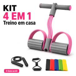 Kit de Treino com Corda de Pular Extensor com Pedal Tubo Elástico e 5 Faixas para Exercícios em Casa