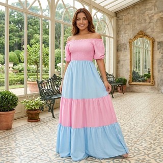 Vestido Longo Chá Revelação Lastex Chá de Bebê  Pré Wing