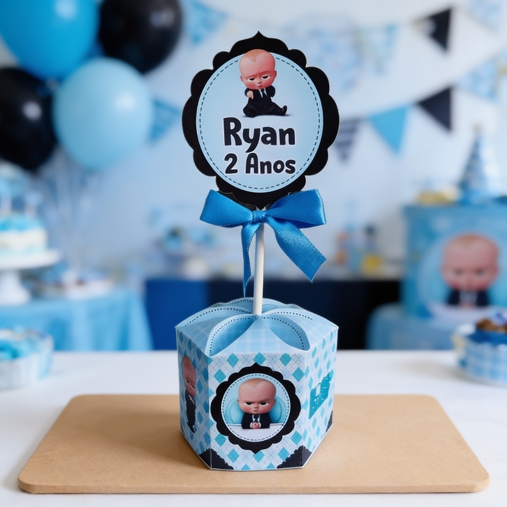10 Unidades Centro de Mesa O Poderoso Chefinho Personalizado - ENFEITE FESTA ANIVERSÁRIO INFANTIL
