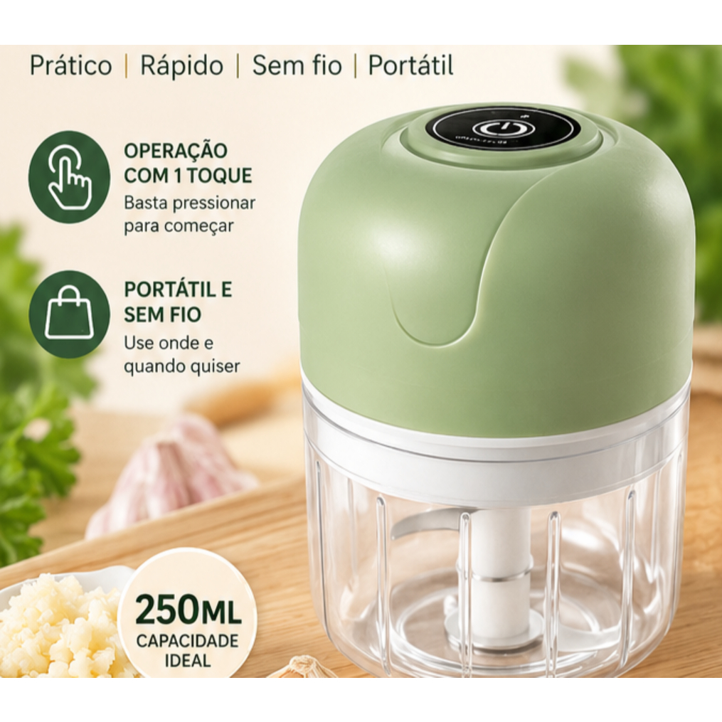 Mini Processador de Alimentos Elétrico 250ml USB Recarregável 3 Lâminas Triturador de Alho Carne Legumes
