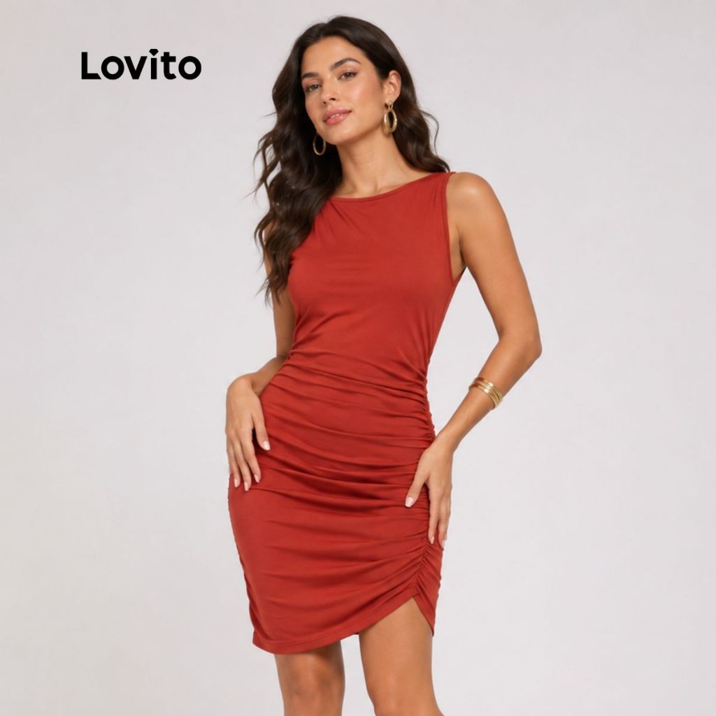 Lovito Vestido Curto Feminino Com Franzido Lateral DRB557BRL587