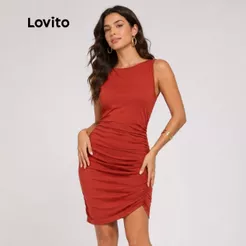 Lovito Vestido Curto Feminino Com Franzido Lateral DRB557BRL587