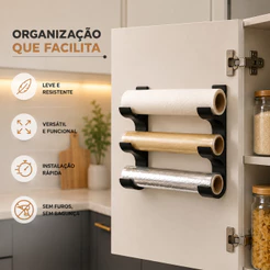 Suporte Papel Alumínio Filme PVC 3 em 1 Organizador de Cozinha Com Adesivos Sem Furos