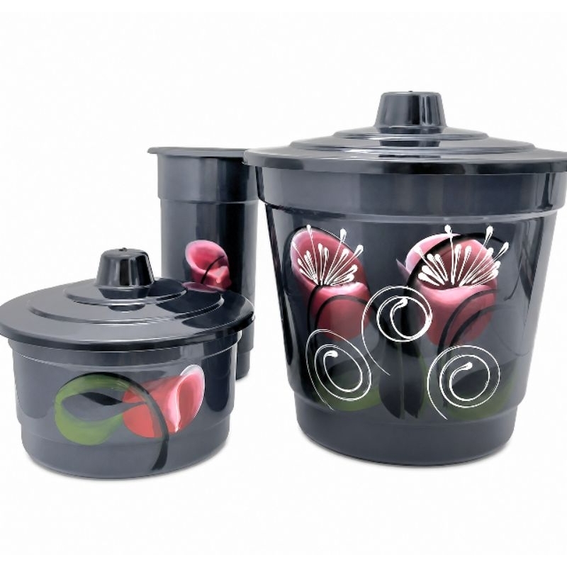 Kit Pia Decorado 3 Peças Plástico Resistente - Porta detergente, Lixeira e porta esponja