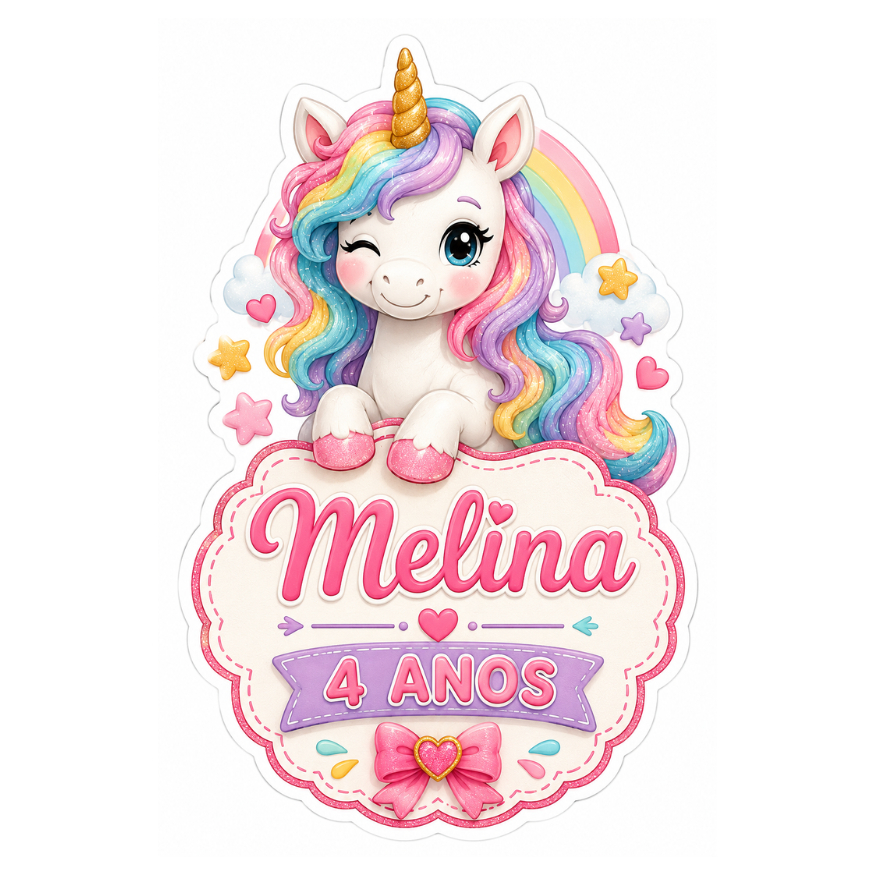 Aplique para Tubete Unicórnio Personalizado Tag Lembrancinha Festa Infantil Aniversário Menina
