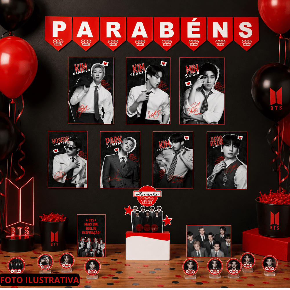 Kit Festa BTS Arirang Personalizado | Decoração Aniversário K-Pop | Topo de Bolo + Posters + Toppers
