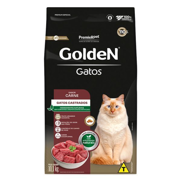 Ração Golden Para Gatos Adultos Castrados Sabor Carne 10,1kg