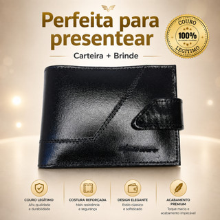 Carteira Masculina em Couro Legítimo | Para Presentear + Saquinho de Presente | Ideal para Aniversário e Dia dos Pais