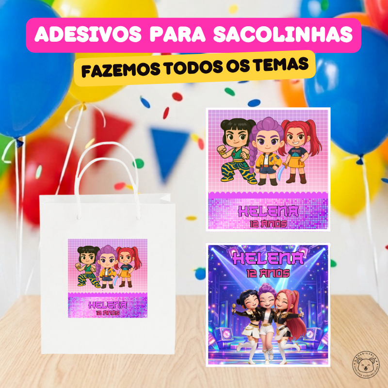 ENVIO RÁPIDO Adesivo Rótulo Personalizado para Sacolinha Guerreitas do K-Pop | Aniversário, Festa, Lembrancinhas, Mimos