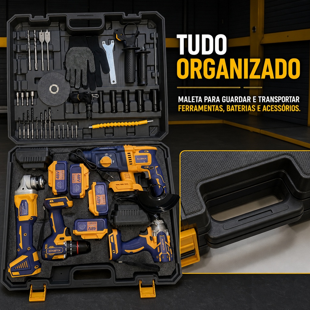 Kit Ferramentas 4 em 1 Com 4 Baterias e 2 Carregadorores 48V ALLSPACK