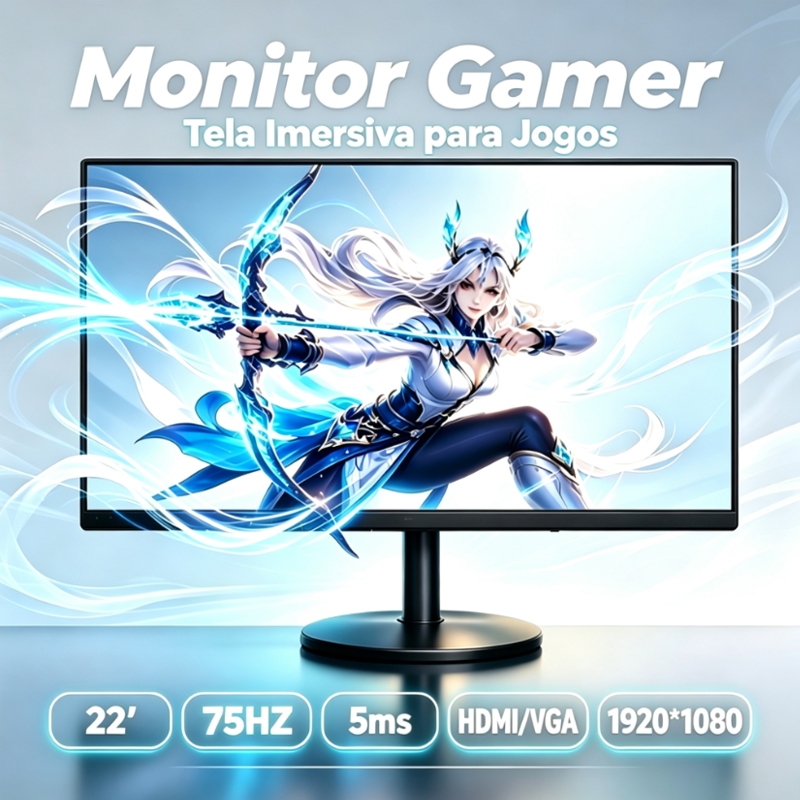 Novo Monitor HD de 22 polegadas Interface dupla Tela de computador Escritório Casa Tela LCD
