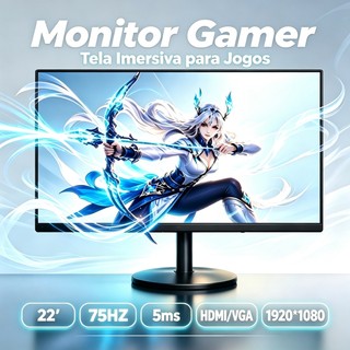 Monitor 22" Full HD 1080p 1920x1080, 2026 Novo, Tela LCD Interface Dupla para PC Escritório Casa