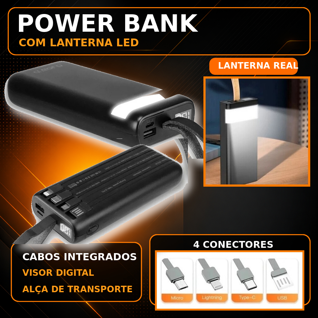 carregador portátil power bank 20000Mah Com Lanterna Led