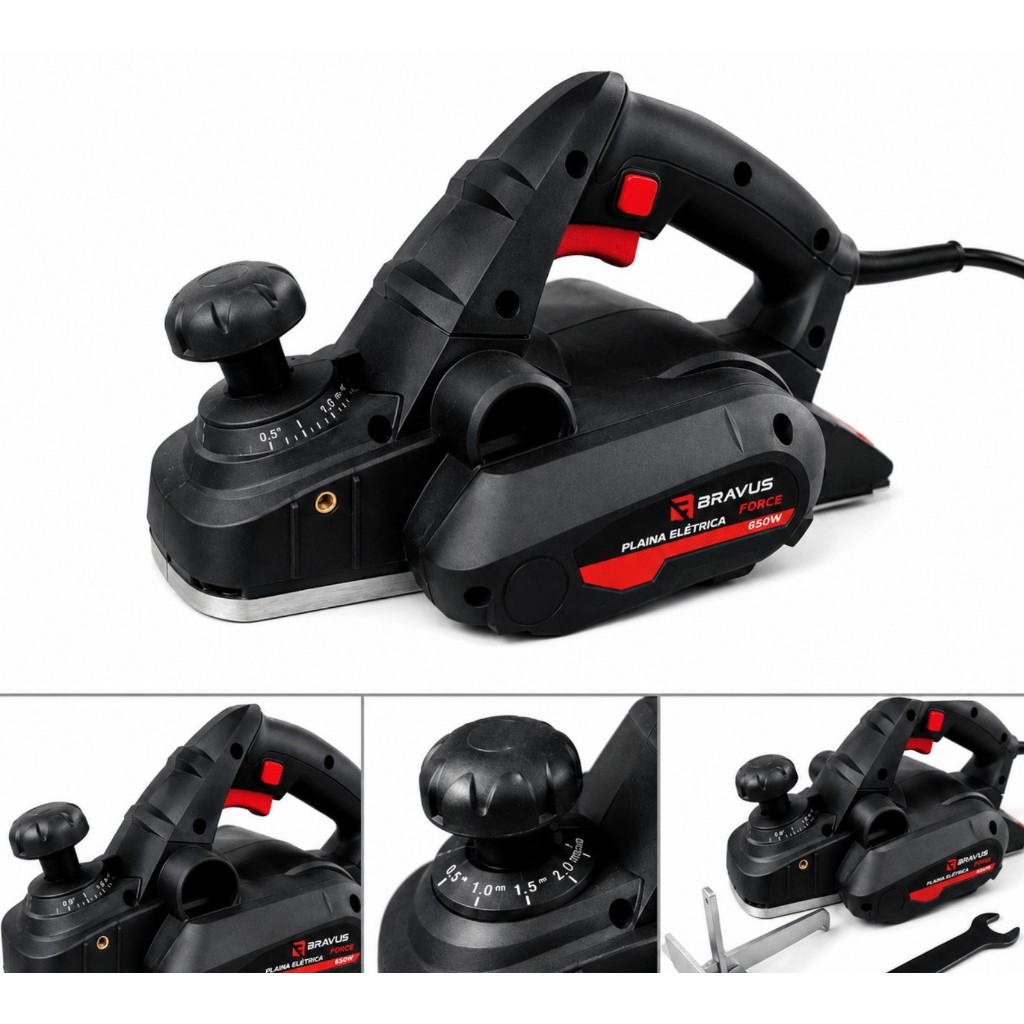 Plaina Elétrica 650W 220V Profissional para Madeira Bravus Force
